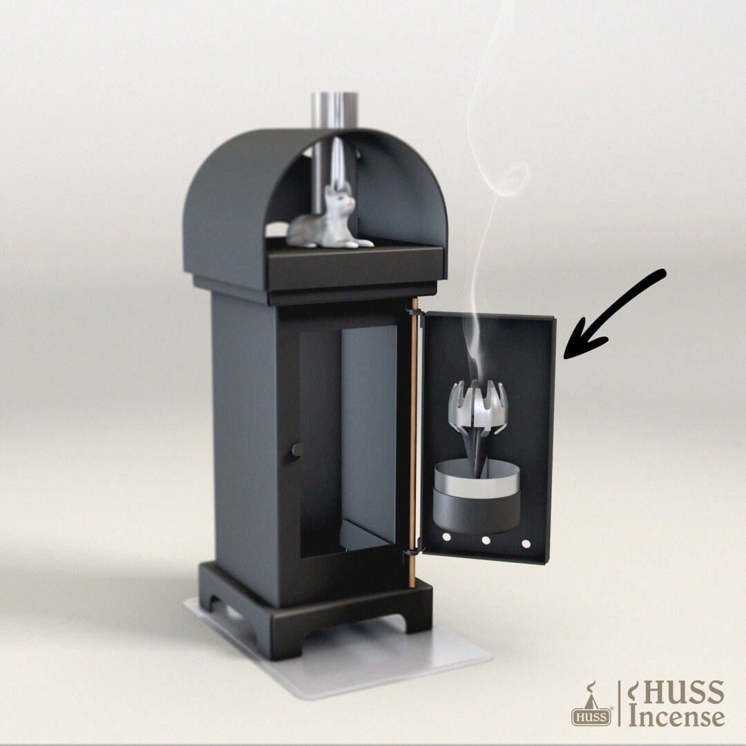 HUSS Incense Cone Wood Burner , a Nordic Incense Holder with open door