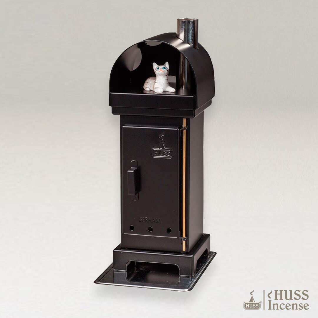 HUSS Incense Cone Wood Burner black with cat