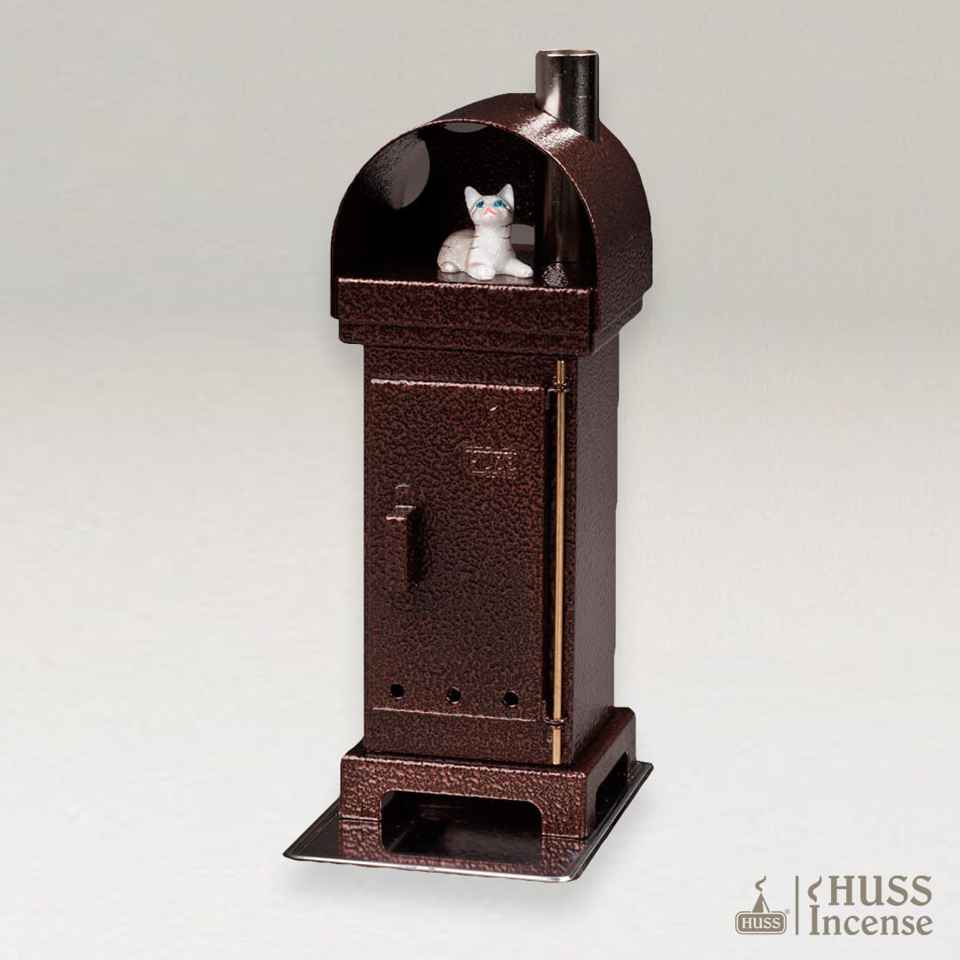 HUSS Incense Cone Wood Burner copper with cat