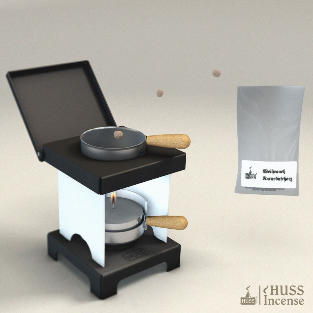 HUSS Incense Stool Stove white/black with resin