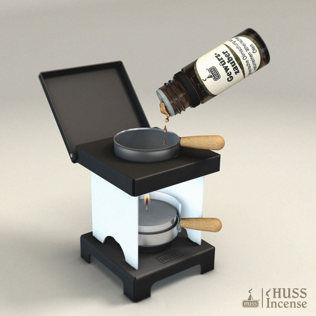 HUSS Incense Stool Stove white/black with incense oil