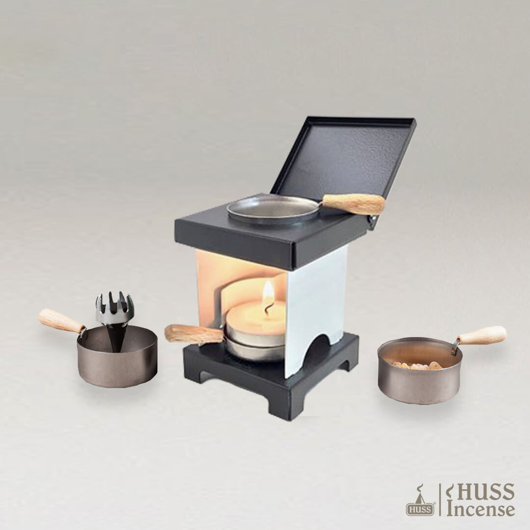 HUSS Incense Stool Stove white/black with Incense holder and pan for resin