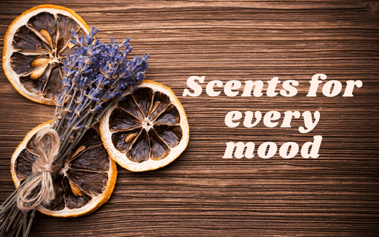 Banner with dried orange slices, lavender on a wooden background