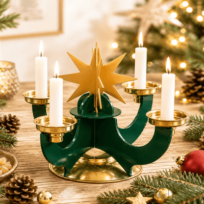 HUSS Incense Candle Holder, green, for Advent, in a Christmas setting, and 4 burning candles