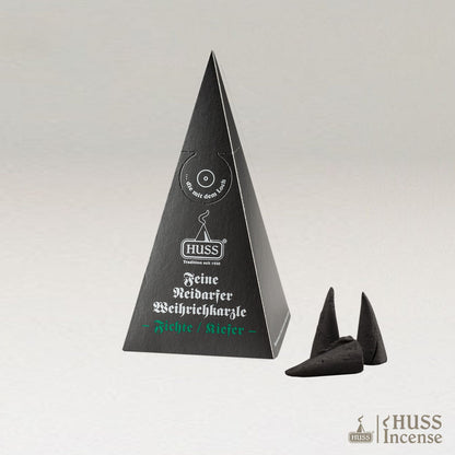 Fine Neudorf Incense cones Fir and box with a gray background.