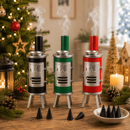 HUSS Incense glue oven in three colours on a Christmas table with incense cones