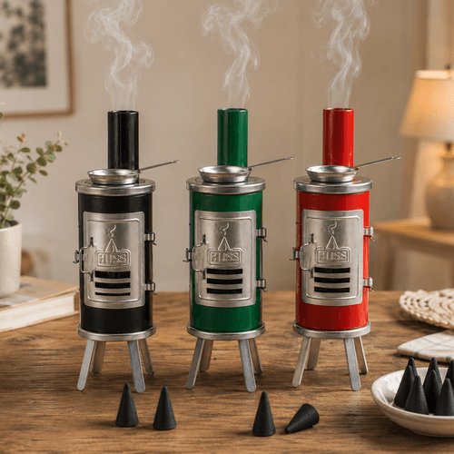 Huss Incense Glue oven in thre colours on a table
