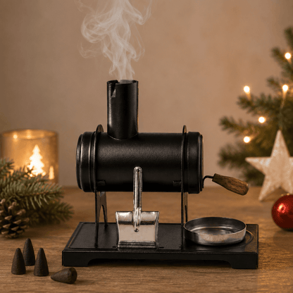 HUSS Incense workshop oven smoking in a cozy Christmas setting.