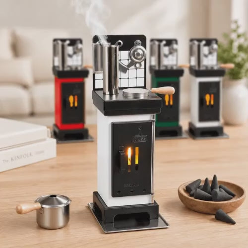 Video showing HUSS Incense and fragrance ovens smoking in a cozy decor on a wooden table.