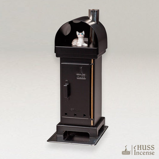 HUSS Incense Cone Wood Burner black with cat 